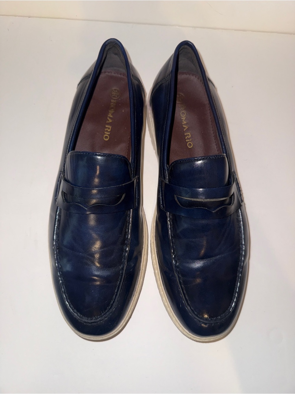 Men's Navy Leather Penny Loafers